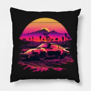 Porch 911 synthwave sunset Pillow