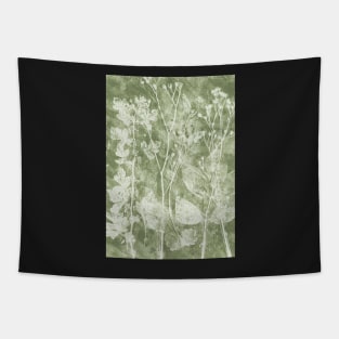 Wild Flowers Earthy Soft Green Tapestry