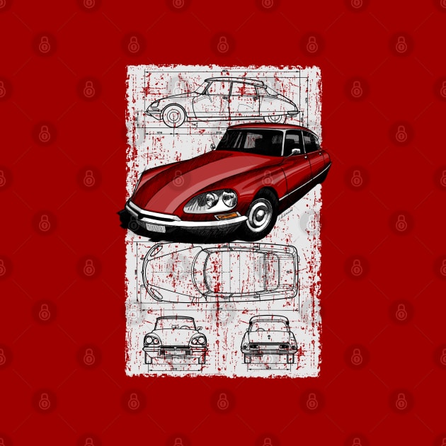 The iconic french car with blueprint background by jaagdesign