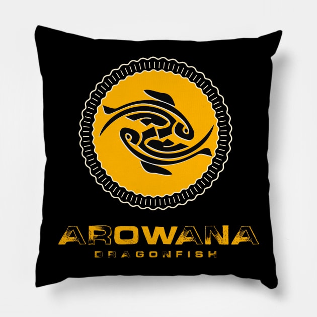 Arowana Dragon Fish / Pisces Yin Yang Asian Orange Style Pillow by Naumovski