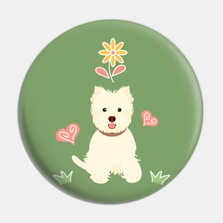 Happy West Highland White Terrier and Flower Pin
