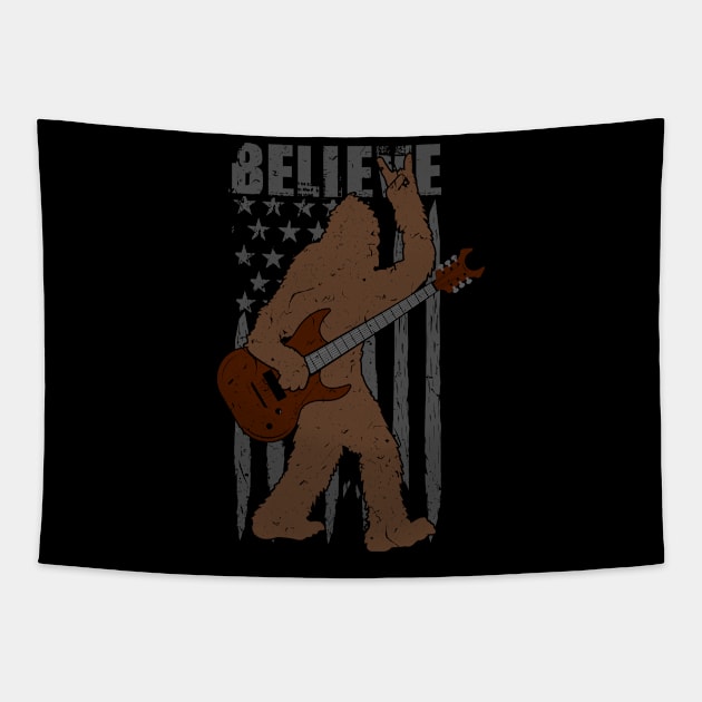 Bigfoot guitar rock and roll - Believe Sasquatch retro vintage Tapestry by Tesszero