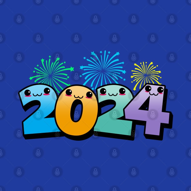 Kawaii New Year 2024 Cute Fireworks New Year Cartoon by BoggsNicolas