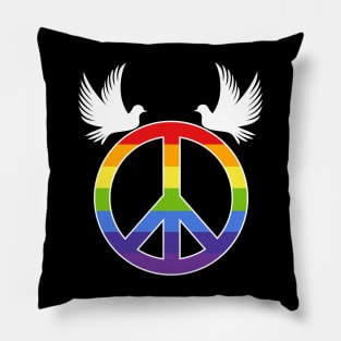 White Dove Rainbow Peace Symbol Pillow