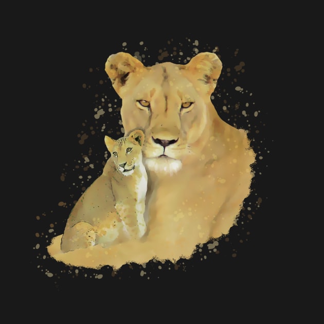 Lioness with Baby - Cat - Predator - Africa by T-SHIRTS UND MEHR