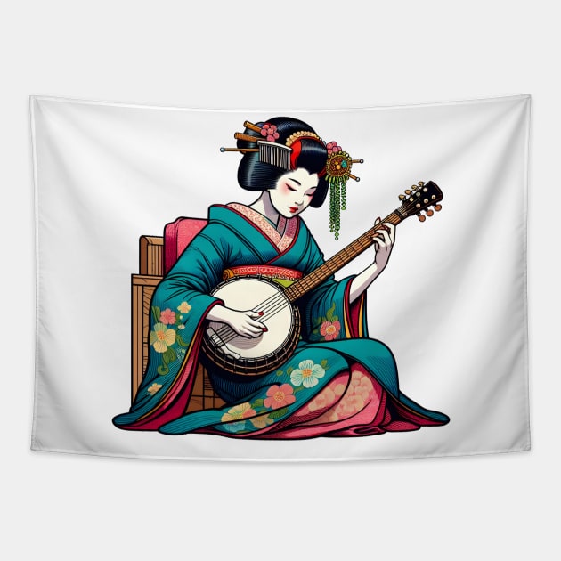 Banjo geisha Tapestry by Japanese Fever