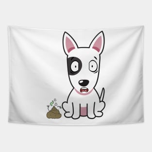 Funny bull terrier smells poo poo Tapestry