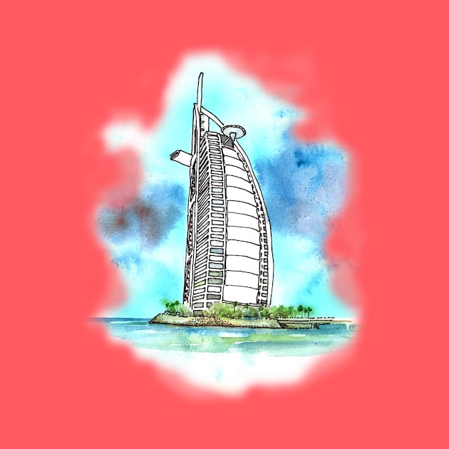 Burj Al Arab - Watercolor wash drawing by Dhanew