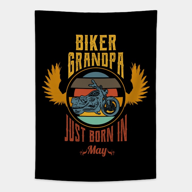 Biker grandpa just born in may Tapestry by Nana On Here