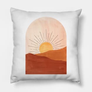 Abstract boho sunrise, terracotta landscape Pillow