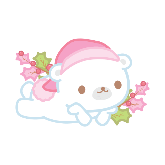 Cute Little White Polar Bear Wearing a Santa Hat Thinking About Christmas by cSprinkleArt