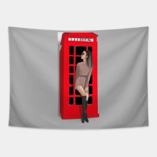 Girl in an English phone booth Tapestry