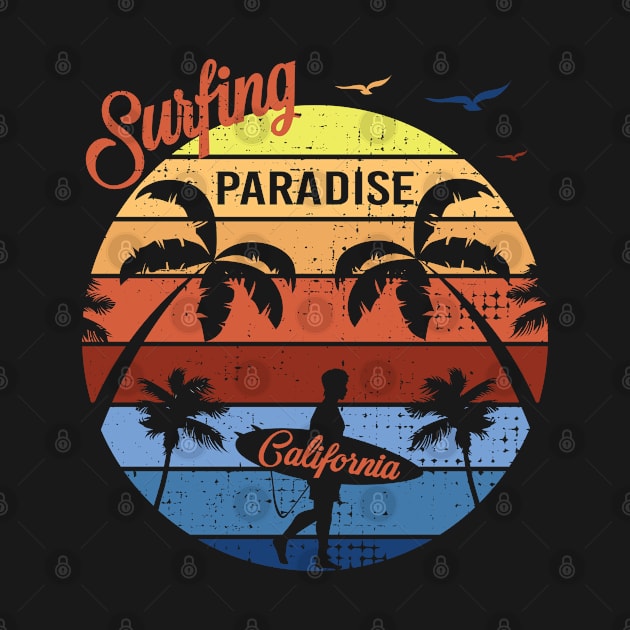 Funny T shirt Surfing Paradise- California best gift T-Shirt for Mens by Meryarts