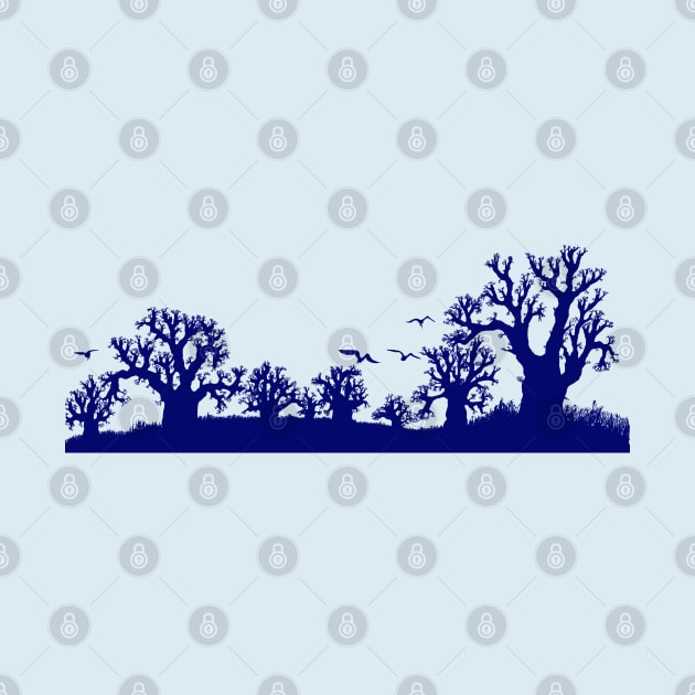 Baobab Trees Silhouette Blue by Tony Cisse Art Originals