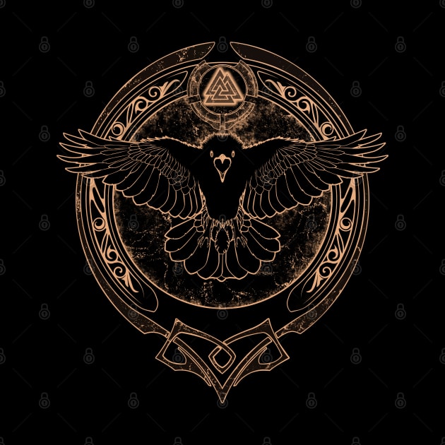 Golden Viking Raven and Valknut Symbol by NicGrayTees