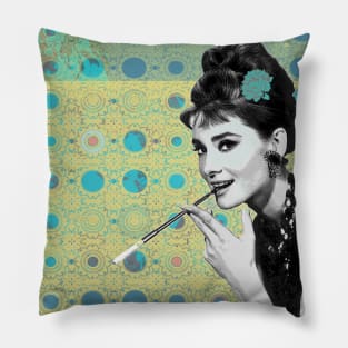 Audrey Hepburn Smoking. Pillow