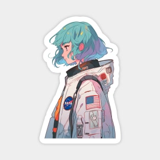 Nasa Blue Hair Astronaut Girl in Spacesuit Original Illustration Magnet