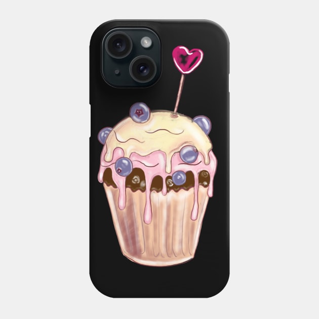 Chocolate cupcake with blueberries and love sign Phone Case by Carriefamous