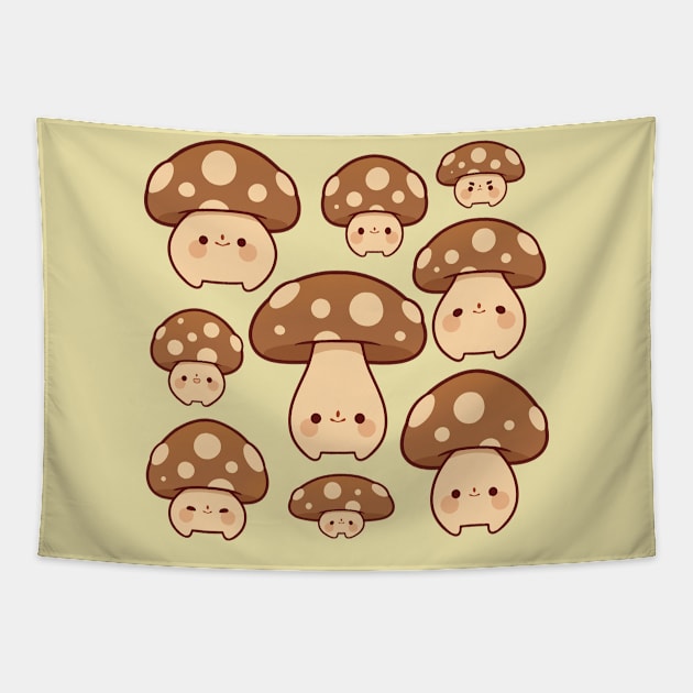 Mini brown mushrooms Tapestry by Rihnlin