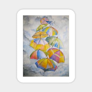 Umbrella Rainy Day Blues 2 Watercolour Painting Magnet