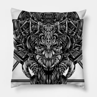 monochrome venom skull and horn Pillow