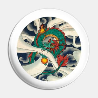 Minhwa: Asian Dragon with Magic Pearl F Type (Korean traditional/folk art) Pin