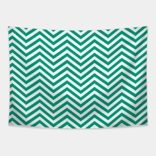 Dark Mint Green and White Chevron Pattern Tapestry