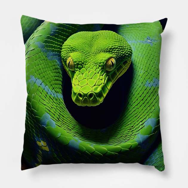 Vivid Realism: The Green Mamba in Oil Pillow by ABART BY ALEXST 