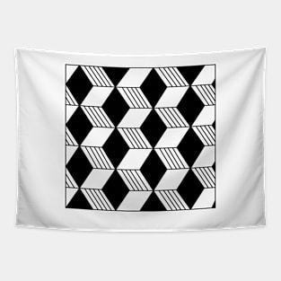 Nirmana 3d squares cubes black and white illusion Tapestry