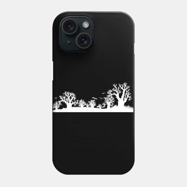 Baobab Trees Silhouette White on Black Phone Case by Tony Cisse Art Originals