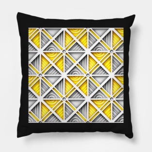 Yellow and Gray Geometric Pattern with 3d Effect, Square Motifs Pillow