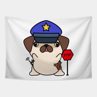 Funny Pug Policeman Tapestry