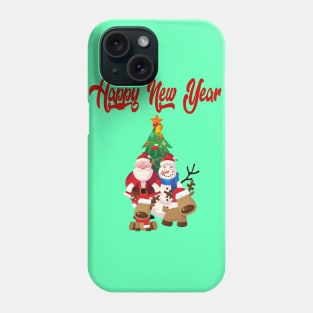 new year illustration with Santa Claus, snowman and reindeer Phone Case