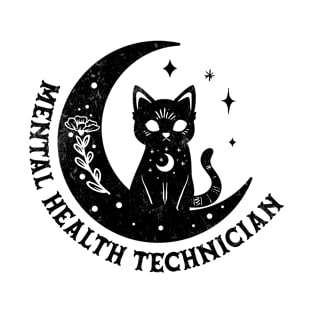 Mental Health Technician - Magical Cat On Moon Design T-Shirt