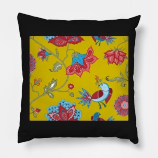 Exotic chintz with bird - mustard yellow / multicolour Pillow