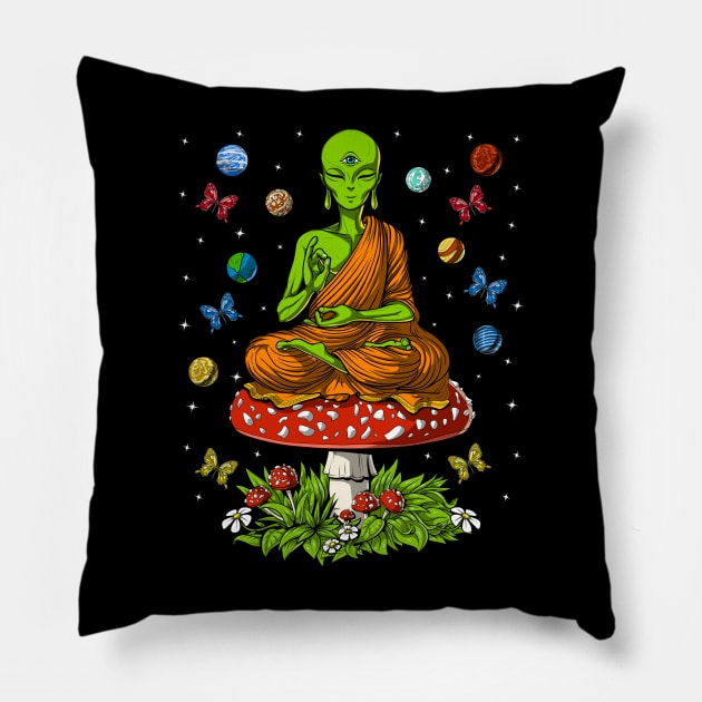 Mushroom Alien Buddha Pillow by underheaven