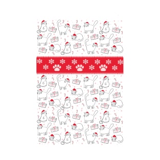 Fat Cats in Santa Hats Christmas Sweater Pattern T-Shirt