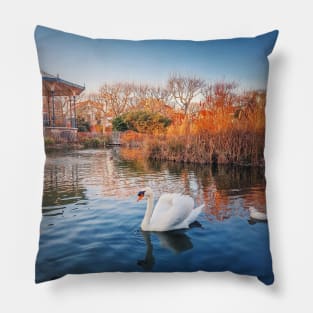 White swan and mandarin ducks Pillow