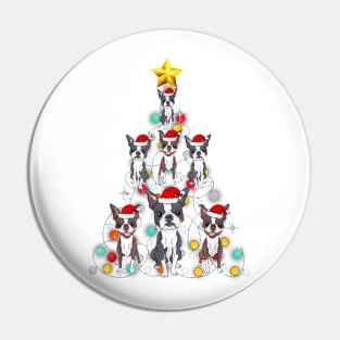 Santa Boston Terrier Christmas Light Ornament Tree Pin