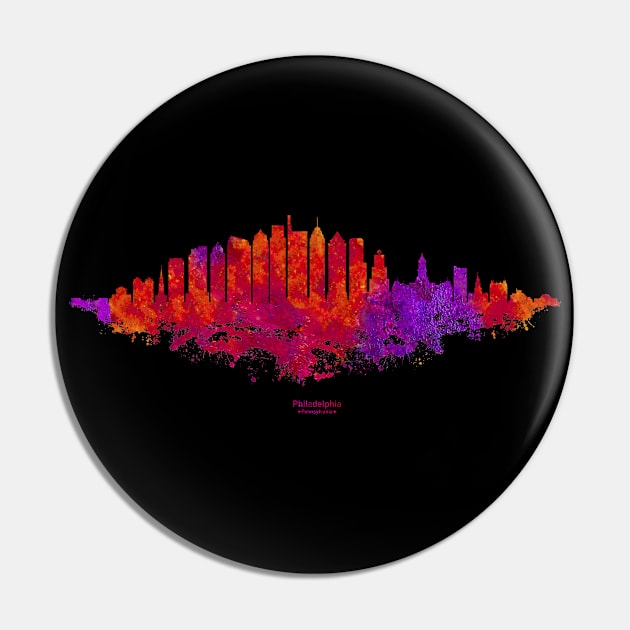 Philadelphia City Skyline - Watercolor Red, orange, purple Pin by SPJE Illustration Photography