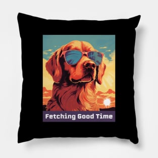 Golden Retriever Fetching Good Time Design Pillow