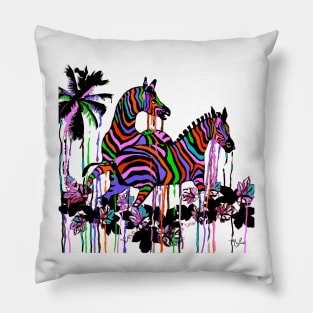 ZEBRA:  Rainbow Zebras At Play #2 Pillow