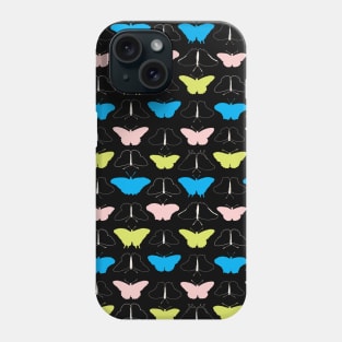 Pattern of colorful neon butterflies on black Phone Case