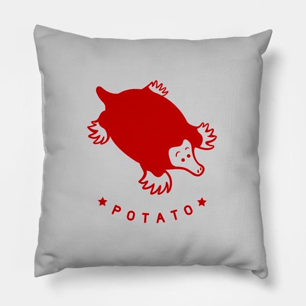 Chonky mole. minimal art of a cute furry potato in red ink Pillow by croquis design