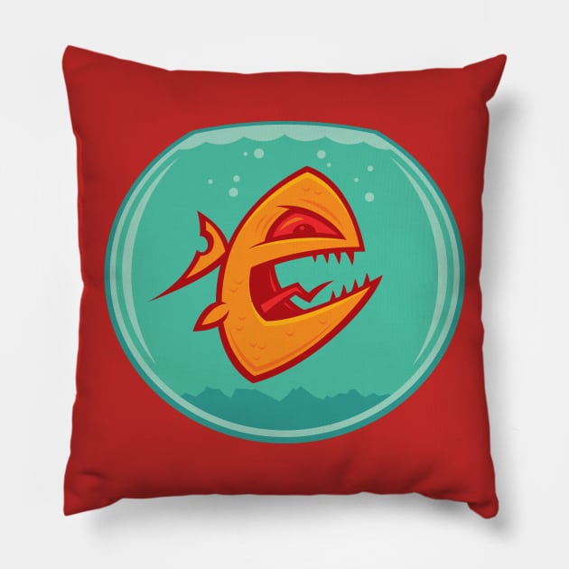 Angry Goldfish Cartoon Pillow by fizzgig