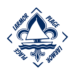 Larmor Plage in Lorient, Brittany, France - French Seaside Resort - Navy Blue Vintage Sailor Logo - Sailing Boat with Heraldic Lily T-Shirt