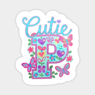 Cute Floral Letter P  Whimsical Butterflies & Hearts Magnet