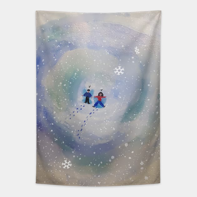 Snow Angels Illustration Tapestry by Le petit fennec