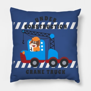 Vector illustration of contruction vehicle with cute litle animal driver. Pillow