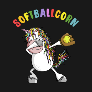 Softballcorn Dabbing Unicorn Softball Player T-Shirt